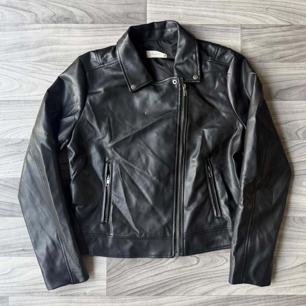 Allard Star Faux Leather Moto Jacket Size L Black Biker
